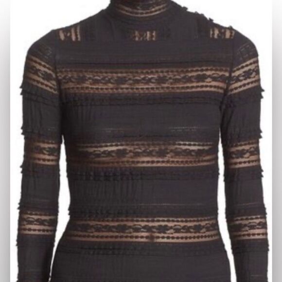 Cinq À Sept Antonia black Lace long sleeve turtleneck dark romance, size S - Picture 2 of 8